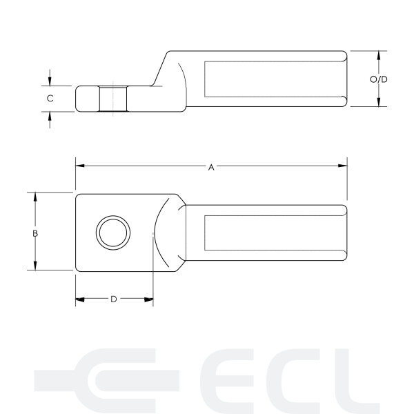 Aluminium Named Conductor Lugs Single Bolt dimensions