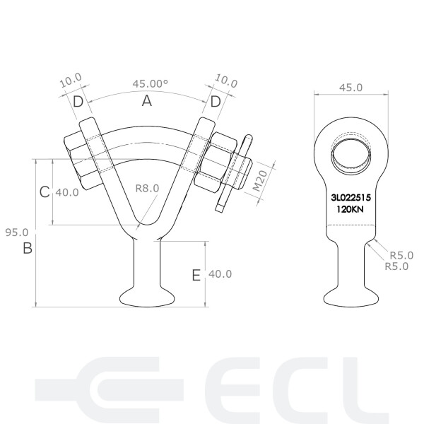 Ball Y Clevis dimensions