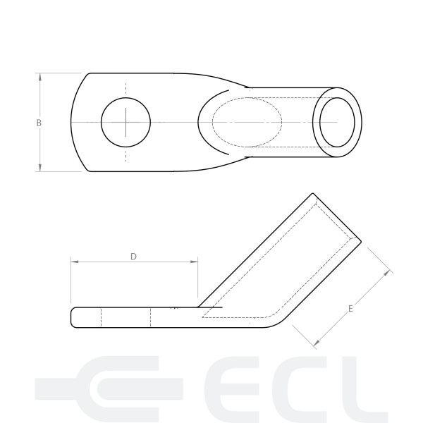 Copper 45 Degree Angle Lugs dimensions